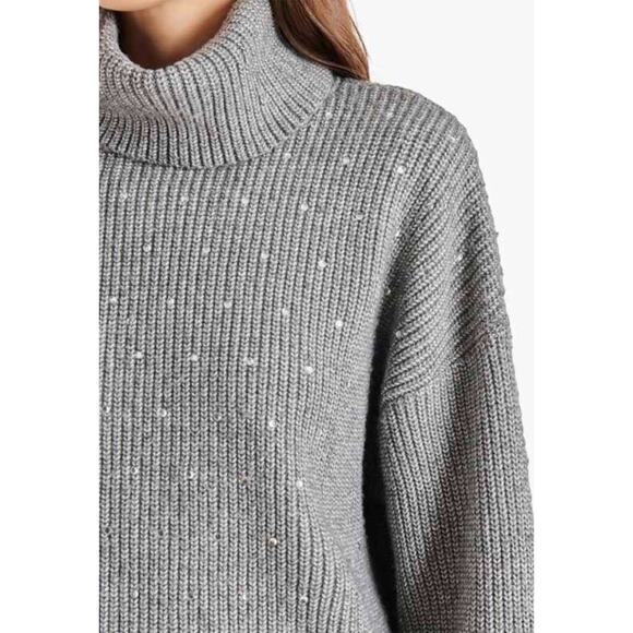 Steve Madden Astro Embellished Sweater S NWT Heather Grey Turtleneck Knit - Picture 3 of 6